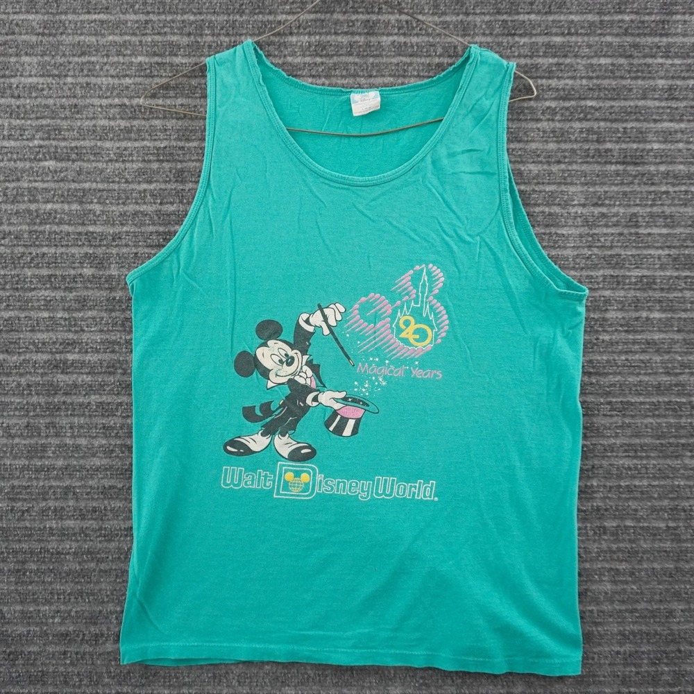 Vintage 90s Disney Tank Top Mens L Teal Mickey Mouse 20 Magical Years Graphic